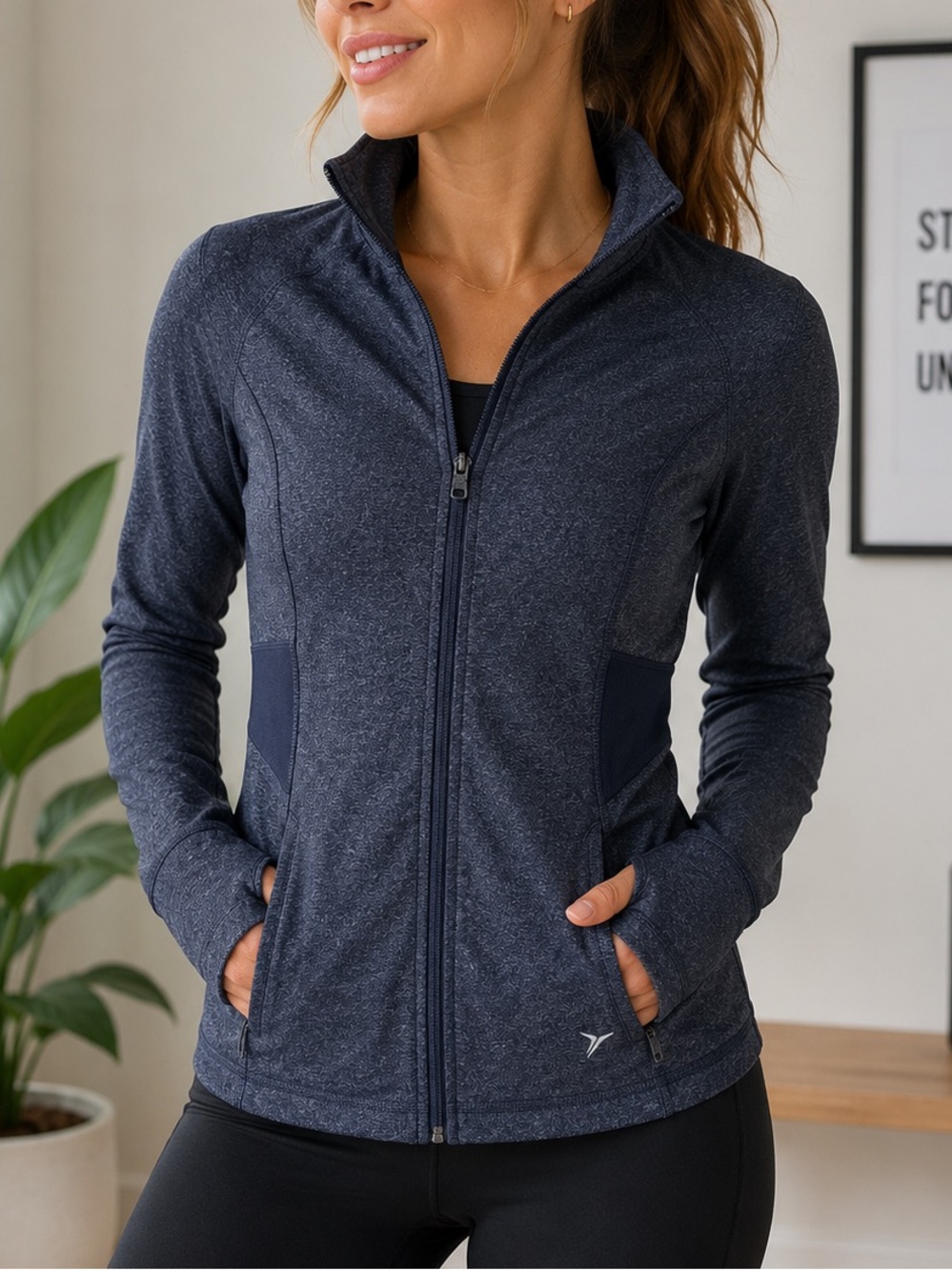 Women's Full-Zip Heathered Navy Performance Jacket Size Medium